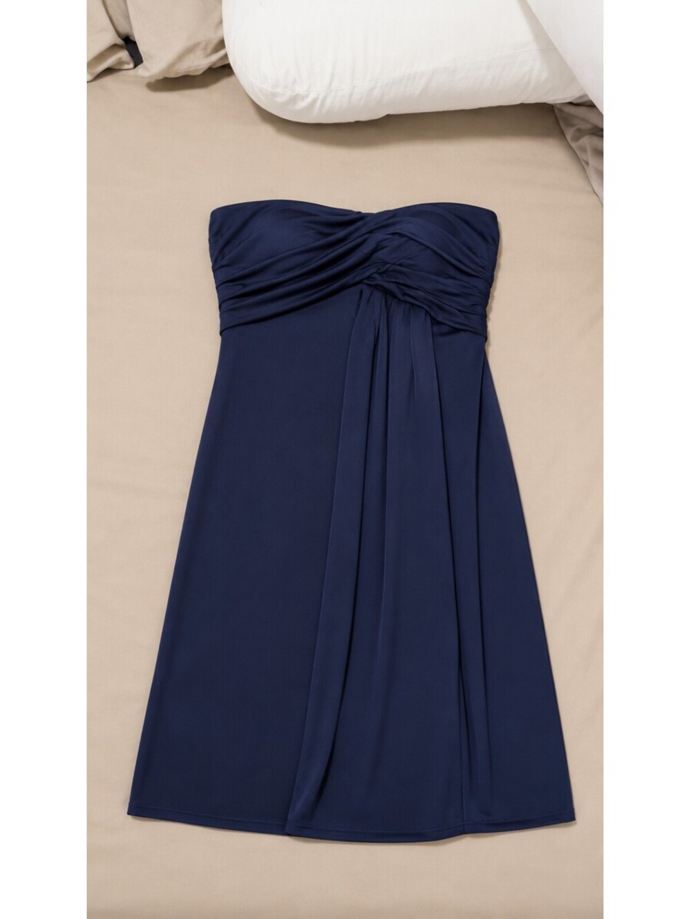 Women's Navy Strapless Ruched Cocktail Dress| Sweetheart Neckline Elegant Dress - Picture 3 of 5